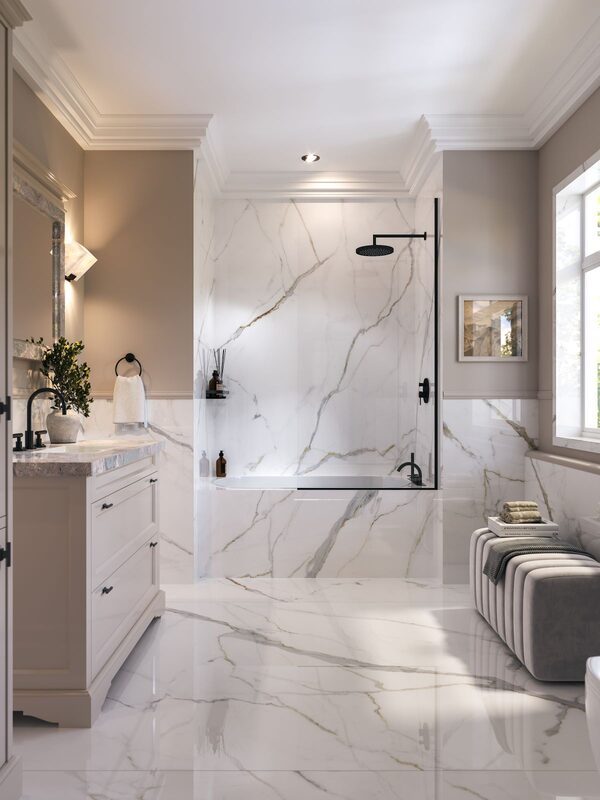 One-Piece Porcelain Slab — Full Gallery — Bathrooms First, Peoria IL